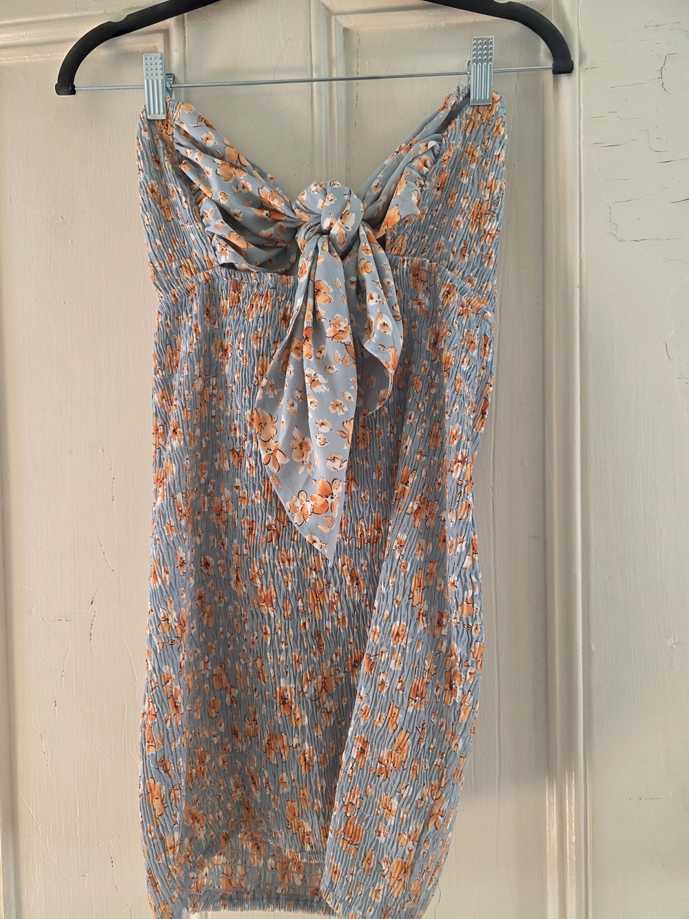 Diva Light Blue Mini Dress with Orange Floral Print Size S